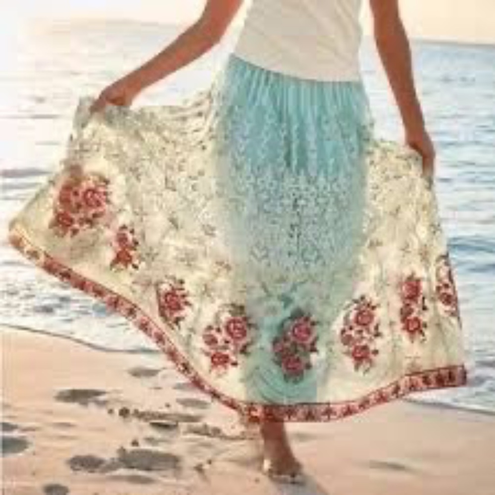 Soft Surroundings Analisa Sequin‎ Floral Embroidered Maxi Skirt Sz PS